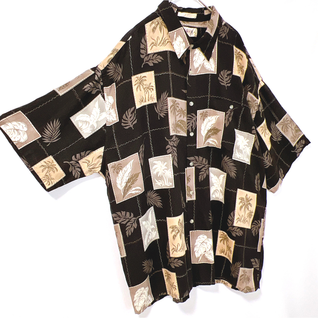 シャツ 半袖 オーバーサイズ アロハシャツ パームツリー 柄シャツ レーヨン 黒 メンズのトップス(シャツ)の商品写真
