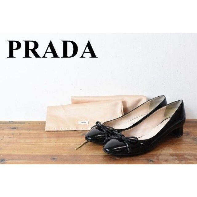 AL AQ0003 PRADA プラダ ガラスレザー リボン ヒール8ソール高さ