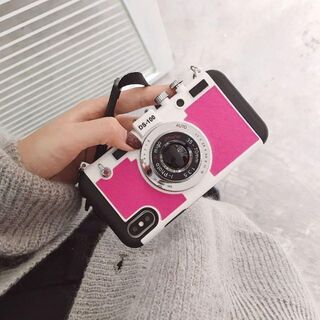 一眼レフカメラ iPhone13 ピンク スマホカバー ストラップ付き(iPhoneケース)