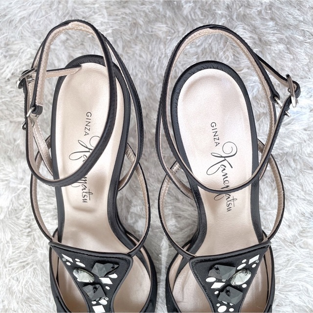 GINZA Kanematsu(ギンザカネマツ)の銀座かねまつ　ストラップ　クリスタル　ビジュー　ハイヒール　サンダル　靴　美品 レディースの靴/シューズ(ハイヒール/パンプス)の商品写真