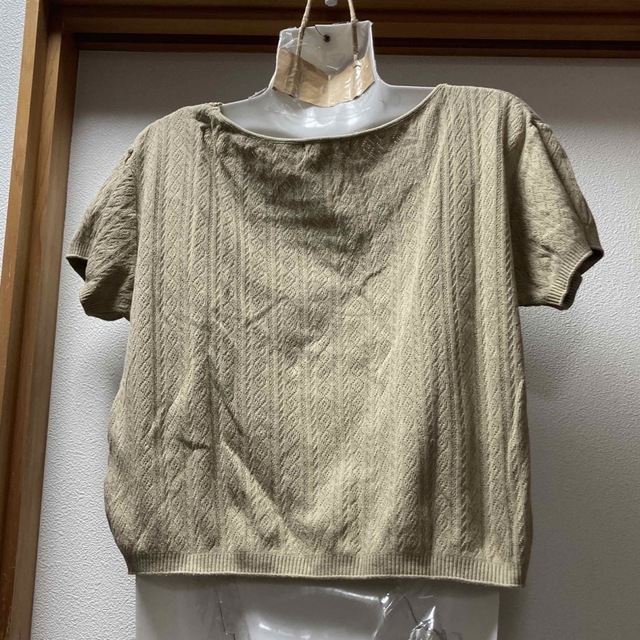 ベージュのリボン付き半袖トップス レディースのトップス(カットソー(半袖/袖なし))の商品写真