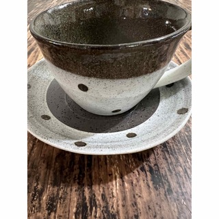 ドット ブラウンカフェ風 マグカップソーサー2個セット 和洋食器 美濃焼オシャレ(食器)