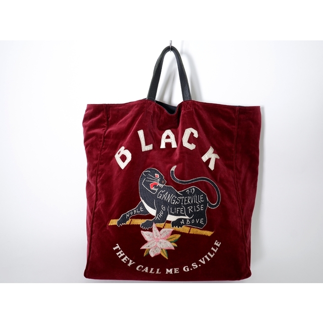 GANGSETRVILLEギャングスタービル 2018AW BLACKSVILLE-TOTE BAG刺繍ベロアトートバッグ【MBGA61904】