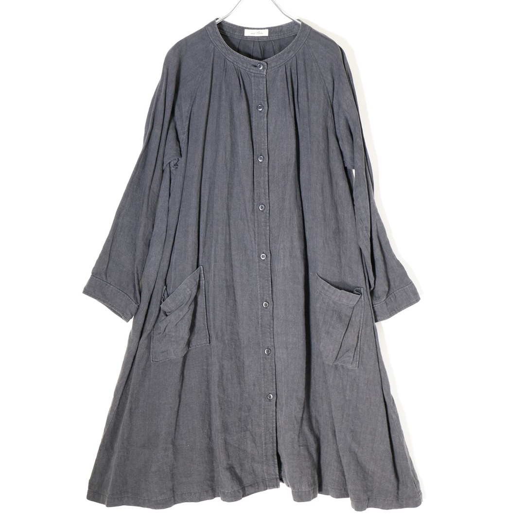 nest robe / ネストローブ | リネン100% シャツ ロングワンピース | F | チャコール | レディース