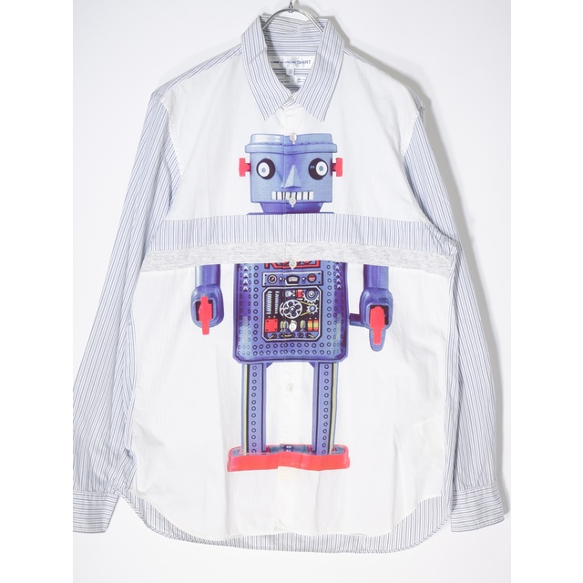 COMME des GARCONS SHIRTコムデギャルソンシャツ 名作 ロボット転写プリント切替ストライプシャツ【MSHA68018】