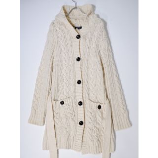 バーバリー(BURBERRY)のBURBERRY LONDONバーバリーロンドン アルパカウール混 フード付きケーブル編みアランニットコート 【1】【LKNA69838】(ニット/セーター)