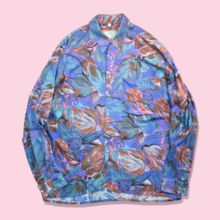 ポロラルフローレン(POLO RALPH LAUREN)の90s BARISAL ヴィンテージレーヨンシャツ 総柄 花柄 植物 パープル(シャツ)