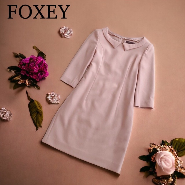 美品 FOXEY フォクシー ワンピース VIORONN ベージュピンク 38