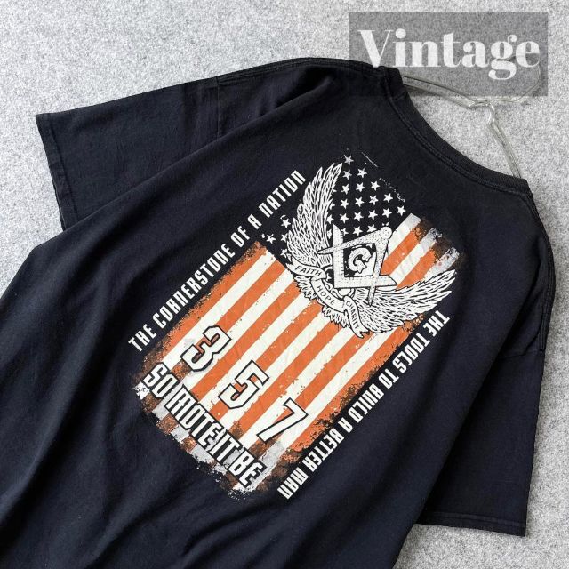 【vintage】フリーメイソン ビッグ プリント ルーズ 黒 Tシャツ XL