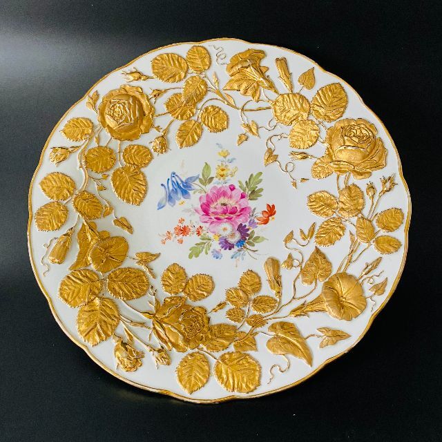 ★マイセン★1級品 プレート 花柄 ゴールドグランツ バラ 29cm レリーフ