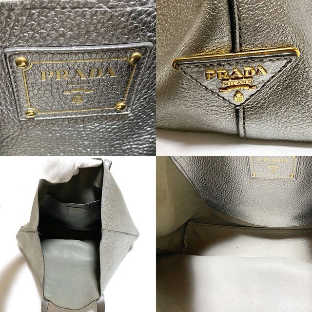 プラダ トートバッグ BR4819 レザー シルバー 中古 PRADA 肩掛け
