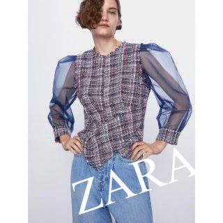 ザラ(ZARA)の美品　ZARA ザラ　シアー　シャツ　ブラウス　トップス　ツイード　人気　完売(シャツ/ブラウス(長袖/七分))