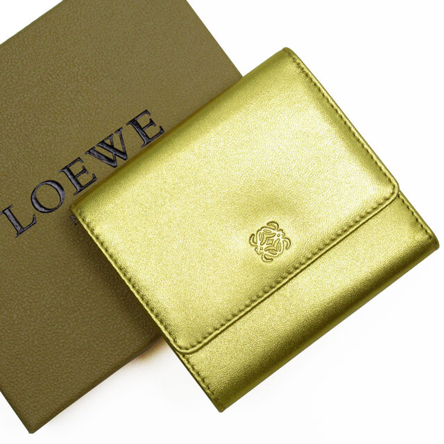ロエベ LOEWE 二つ折り財布 レザー ゴールド ユニセックス 送料無料 t18782a