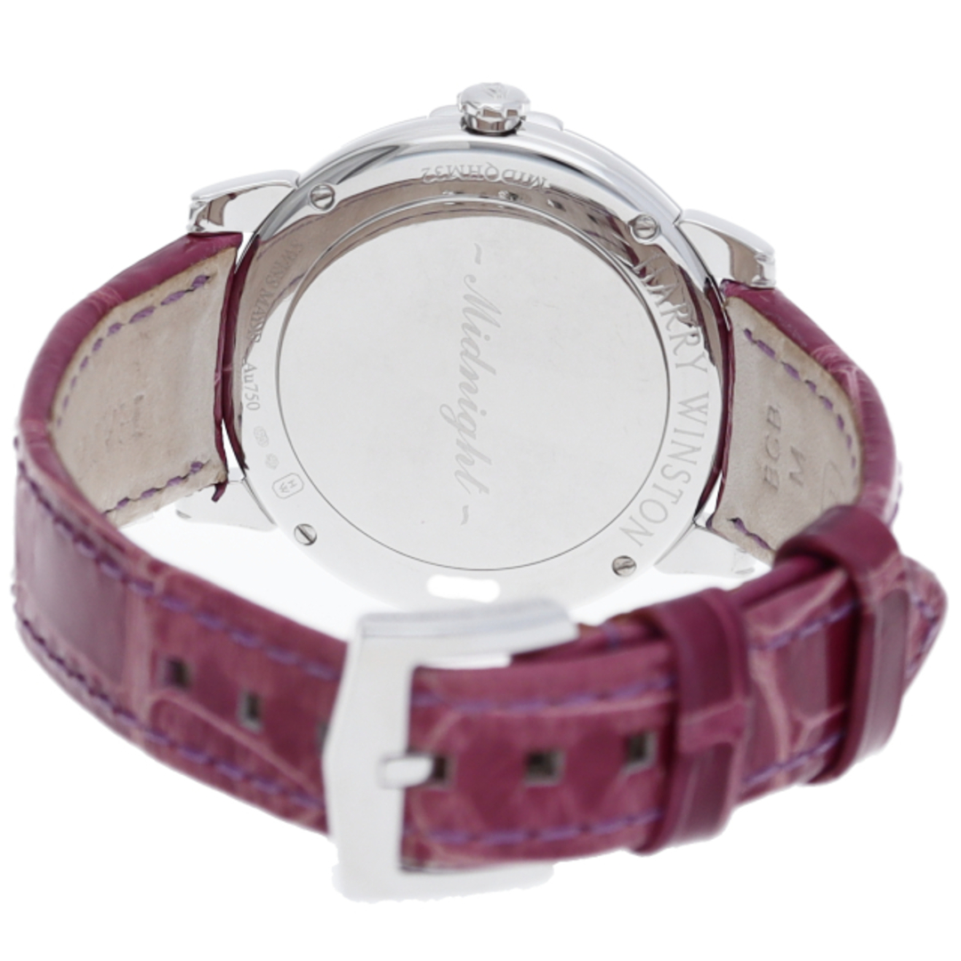 Harry Winston ミッドナイト 32mm ダイヤベゼル ダイヤラグ  MIDQHM32WW002 箱 保証書 K18WG/革 レディース時計 シルバー 仕上げ済 美品