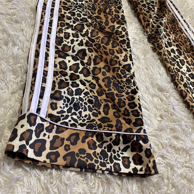 希少【adidas】総柄レオパードサテンパンツMサイズ刺繍ロゴトレフォイル