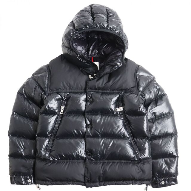 美品●17-18AW MONCLER モンクレール TANY/タニー ダブルZIP ロゴワッペン付き フーデッドダウンジャケット ブラック 1 正規品 メンズ