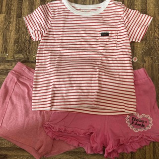 リー(Lee)のbaiya 110 半袖　Tシャツ　ボーダー　赤　ピンク　短パン　ズボン　女の子(Tシャツ/カットソー)