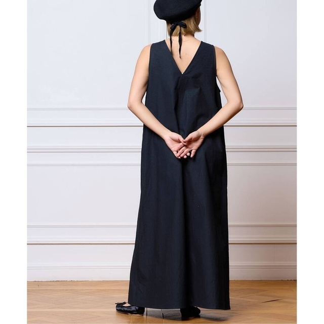 IENA LA BOUCLE 綿ネップツイルAラインワンピース 23ss IENA LA BOUCLE 綿ネップツイルAラインワンピース 濃紺