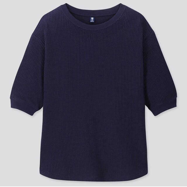 UNIQLO(ユニクロ)のワッフルクルーネックT（5分袖） キッズ/ベビー/マタニティのキッズ服女の子用(90cm~)(Tシャツ/カットソー)の商品写真