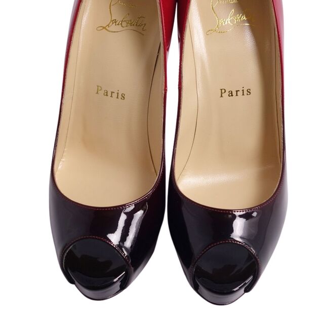 未使用 クリスチャンルブタン Christian Louboutin パンプス ヒール プラットフォーム オープントゥ グラデーション パテントレザー シューズ レディース 36.5(23.5cm相当) ブラック/レッド