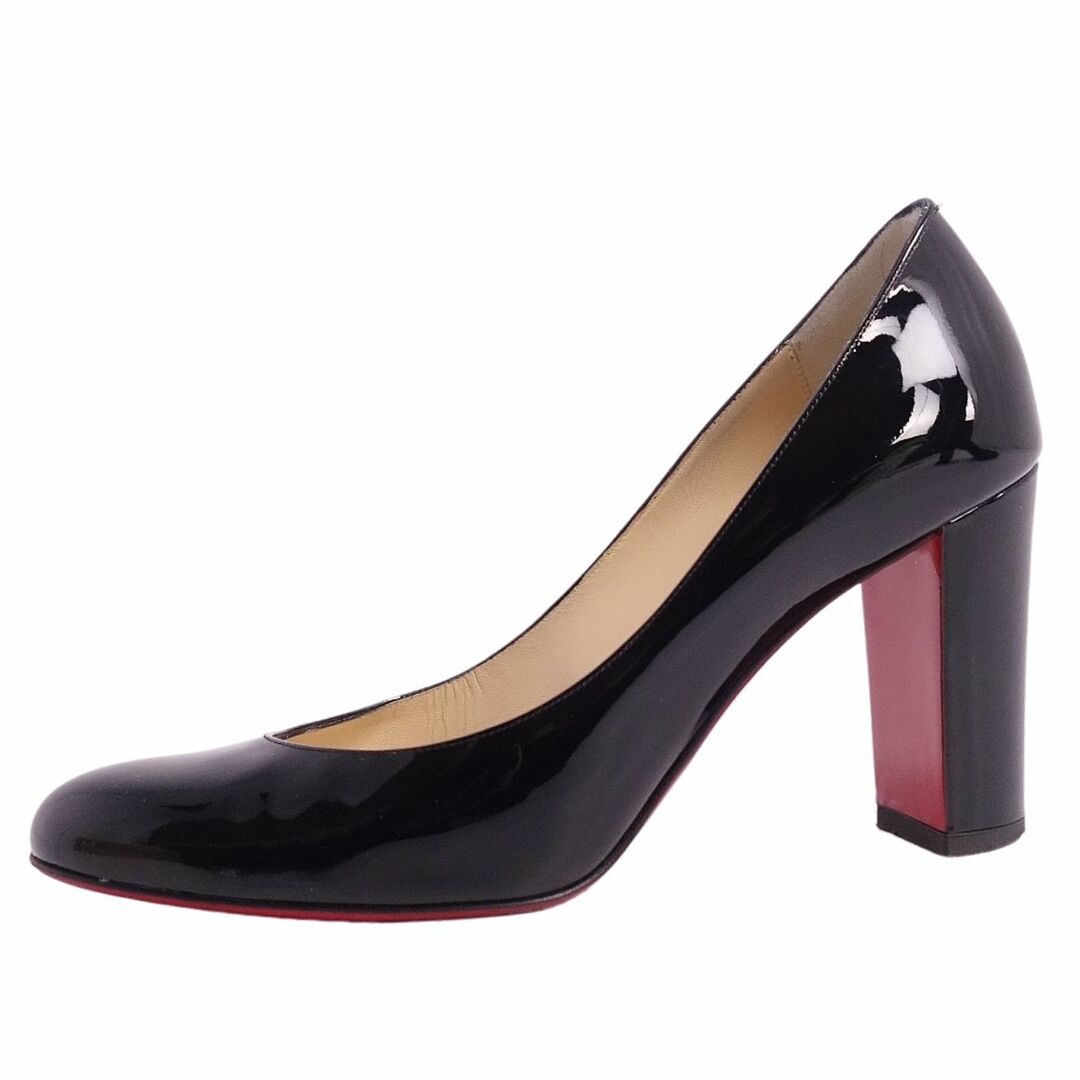 美品 クリスチャンルブタン Christian Louboutin パンプス チャンキーヒール パテントレザー シューズ レディース  36(23cm相当) ブラック