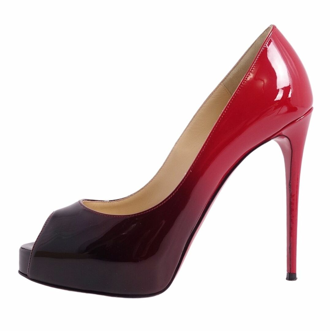 美品 クリスチャンルブタン Christian Louboutin パンプス ヒール プラットフォーム オープントゥ グラデーション パテントレザー  シューズ レディース 36(23cm相当) ブラック/レッド