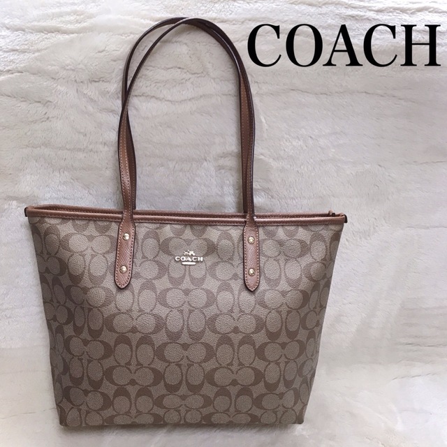 COACH シグネチャー 大容量 シティー ジップトップ トートバッグ  総柄