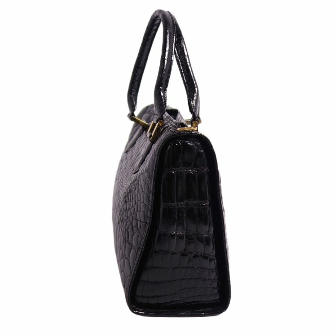 美品 クロコダイル CROCODILE バッグ ハンドバッグ シャイニークロコ ワニ革 カバン 鞄 レディース ブラック レディースのバッグ(ハンドバッグ)の商品写真