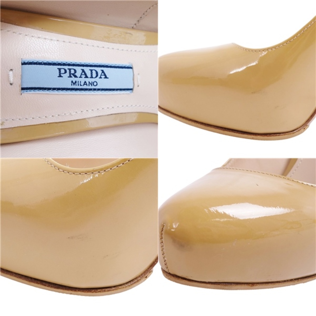 プラダ PRADA パンプス エナメルレザー ヒール シューズ 靴 レディース イタリア製 35 1/2(22.5cm相当) ベージュ