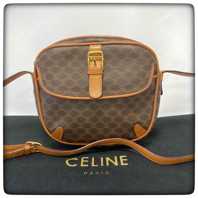 CELINE セリーヌ マカダム柄 ショルダーバッグ ブラウン ゴールド金具