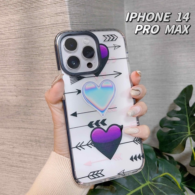 [Iphone 14 Pro Max ケース] 矢印の付いた紫色のハートの通販 by 可愛いケース ｜ラクマ