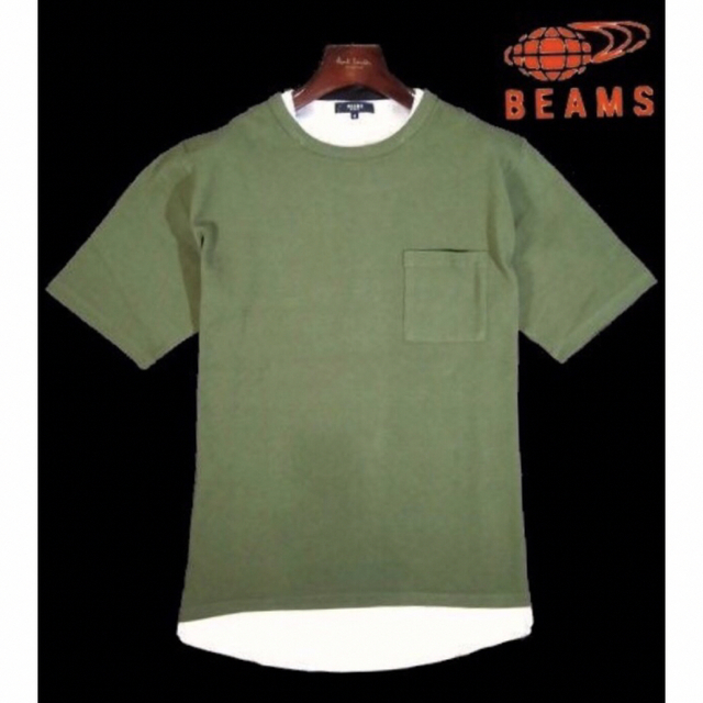 BEAMS(ビームス)の【BEAMS/ビームス】フェイクレイヤード 半袖Tシャツ ・オリーブグリーン・M メンズのトップス(Tシャツ/カットソー(半袖/袖なし))の商品写真