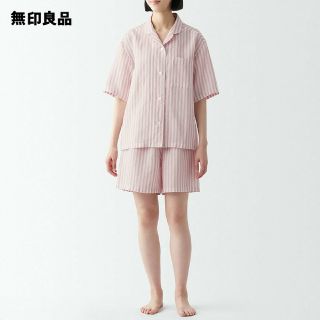 ムジルシリョウヒン(MUJI (無印良品))の無印良品 天然素材の接触冷感 リヨセル麻半袖パジャマ／ピンクストライプ／Ｍ(パジャマ)