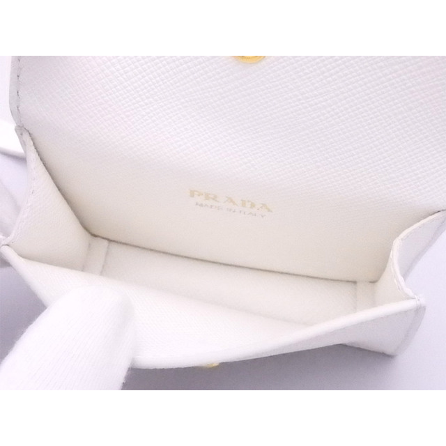 プラダ PRADA カードケース コインケース チャーム レザー/メタル ホワイトｘゴールド ユニセックス 送料無料 e54256a