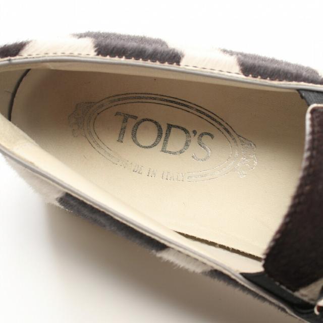 TOD'S(トッズ)のダブルT スリッポン ハラコ ダークブラウン グレー レディースの靴/シューズ(スリッポン/モカシン)の商品写真