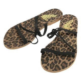 エンシェントグリークサンダルズ(ANCIENT GREEK SANDALS)のANCIENT GREEK SANDALS / エンシェントグリークサンダルズ | レオパード柄 ストラップ フラット サンダル | 38 | ブラック | レディース(サンダル)