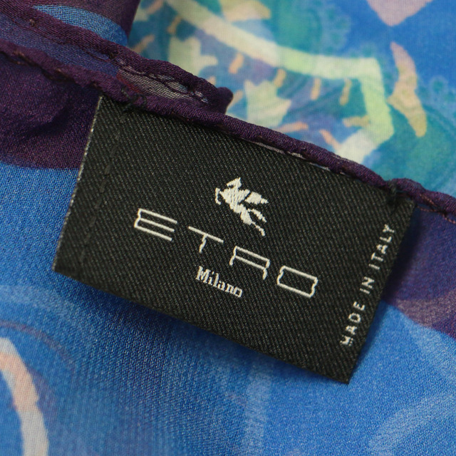 ETRO エトロ ショール ストール スカーフ ブルー系 大判 正方形 羽織り