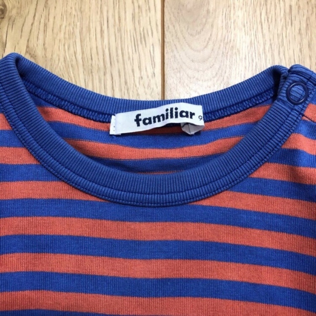 familiar(ファミリア)のぴー様専用!ファミリア グレー ボーダー 長袖 Tシャツ ロンT 90 キッズ/ベビー/マタニティのキッズ服男の子用(90cm~)(Tシャツ/カットソー)の商品写真