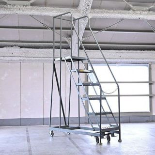 【引取限定】 アメリカ製 高所作業用階段 移動式 セーフティーバー 車輪 倉庫 コンテナ DIY はしご 洋画 店舗什器 足場台 作業台【中古家具/中古インテリア/USED家具ユーズド家具/リサイクル】