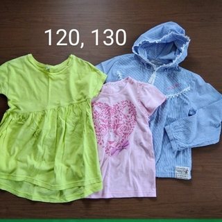 ユニクロ(UNIQLO)のキッズ　女の子　カットソー　シャツ　3点セット(Tシャツ/カットソー)
