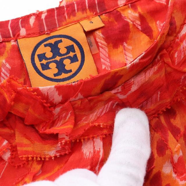 Tory Burch(トリーバーチ)の ブラウス 長袖 シルク オレンジレッド マルチカラー フリル レディースのトップス(シャツ/ブラウス(長袖/七分))の商品写真