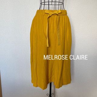 メルローズクレール(MELROSE claire)のMELROSE claire  ウエストリボン  リネン スカート 山吹色(ひざ丈スカート)