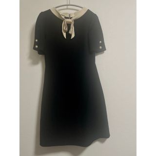 極美品】 GUCCI ひざ丈ワンピース リボン レース 黒 XS ストレッチ有-
