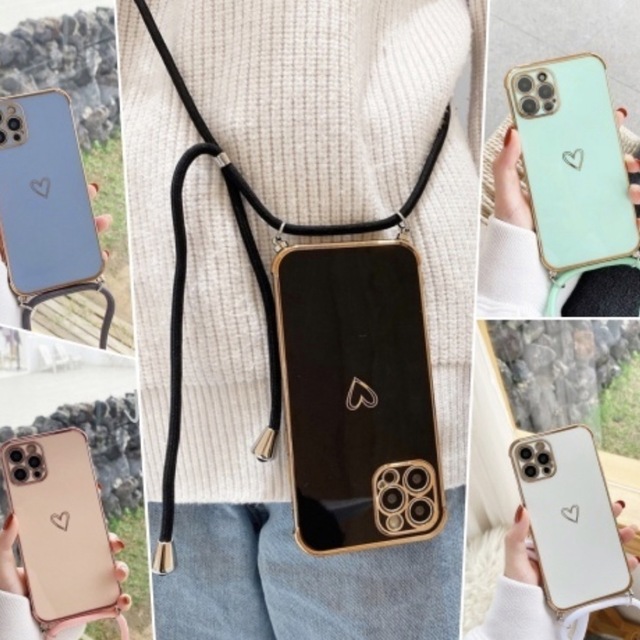 韓国デザイン iphone11ケース ショルダーストラップ ハート スマホ/家電/カメラのスマホアクセサリー(iPhoneケース)の商品写真