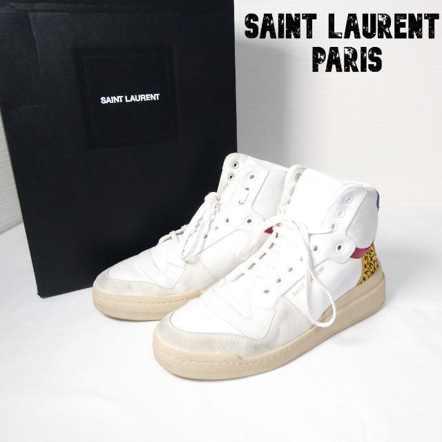 美品 SAINT LAURENT レザー キャンバス ミッドトップスニーカー