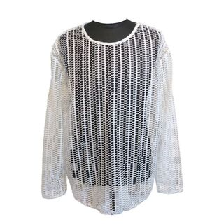 2XL メッシュ Tシャツ 長袖 シースルー 白 ホワイト オーバーサイズ(Tシャツ/カットソー(七分/長袖))