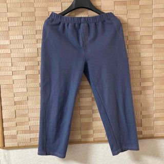 七分丈　ストレッチ　ニットデニムレギンスパンツ（ネイビー）L(クロップドパンツ)