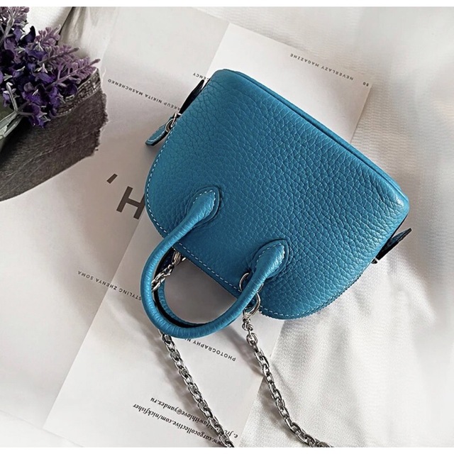 リアルレザー 本革 ミニチェーンショルダーバッグ ターコイズブルー bag