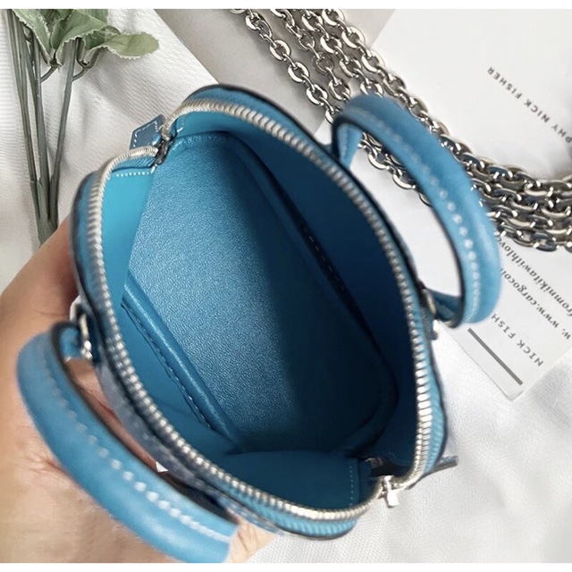 リアルレザー 本革 ミニチェーンショルダーバッグ ターコイズブルー bag