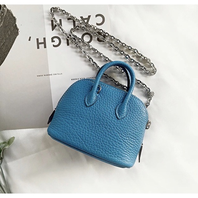 リアルレザー 本革 ミニチェーンショルダーバッグ ターコイズブルー bag